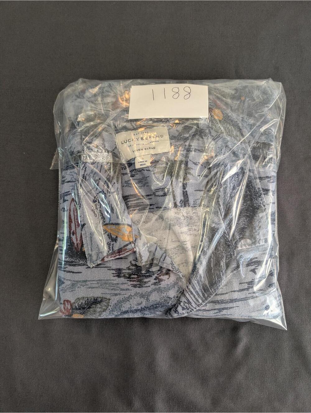 Lucky Brand Mens L Linen Viscose Blue Hawaiian Short Sleeve Beach Aloha Blue - Picture 9 of 9
